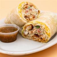 Fish Burrito · Deep fried fish, freshly-made rice, pico de gallo, melted shredded cheese, and spicy Chipotl...