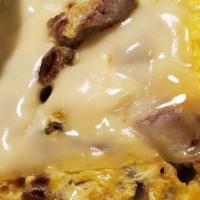 Cardiff Crack Tri-Tip Omelette · w/ onions, peppers and Swiss cheese