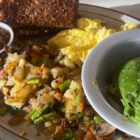 Veggie Hash With Eggs, Avocado And Toast · with eggs,  avocado and toast