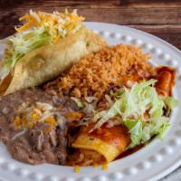 Beef Taco & Enchilada · Hard shell shredded beef taco and cheese enchilada.