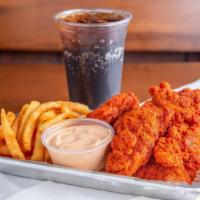 3 Pc Tender Combo · 3 Crispy Tenders with 1 flavor, d 1 dip. Served with soft drink and seasoned fries or veggie...