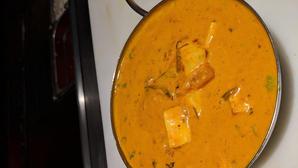 Paneer Tikka Masala · Homemade cheese cube cooked in a creamy sauce with Himalayan herbs and spices.