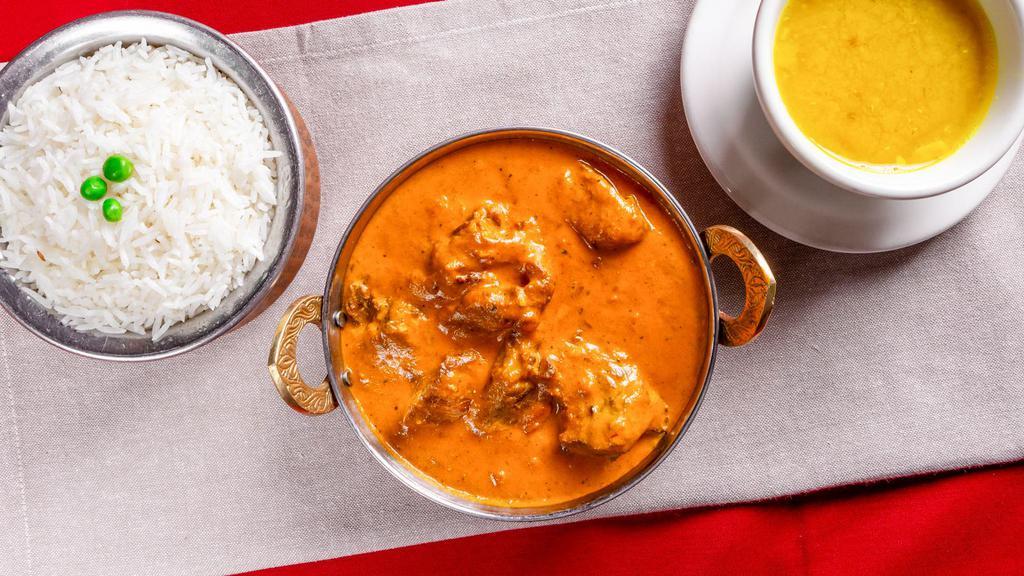 Lamb Korma · Boneless lamb cooked with coconut milk, creamy sauce and himalayan herbs and spices.