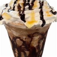 Grand Daddy Mocha Blended · Mix of white chocolate and dark chocolate and salted caramel blended with ice and milk toppe...