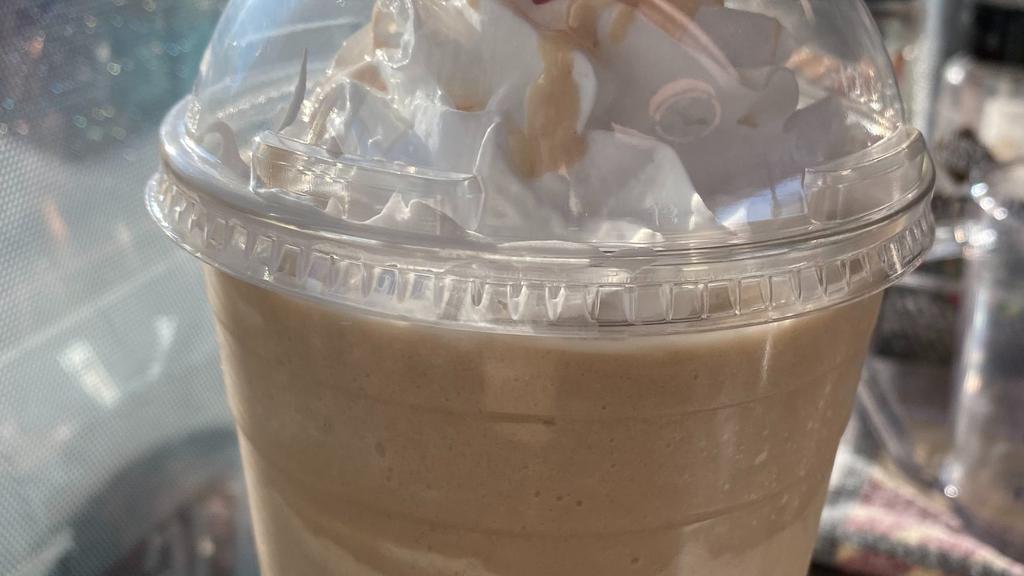 Butterfinger Frappe · Blended White Mocha with Hazelnut and Peanut Butter and Chocolate drizzle