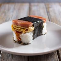 Spam And Egg Musubi · grilled spam and egg rice ball, wrapped with furikake and dried seaweed
