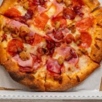 Meat Lover Pizza (Medium) · Pepperoni, bacon, ham, sausage and mozzarella cheese.