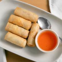 Egg Rolls · Cabbage, carrot, glass noodles wrapped with egg roll skin, deep fried, served with sweet and...