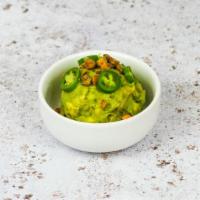Guacamole (2Oz) · vegan.  Hass avocados, red onions, serrano chiles, lime, pistachios, cilantro