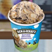Caramel Chocolate Cheesecake Pint Size Only · Caramel Cheesecake Ice Cream with Cheesecake Pieces & Chocolate Cookie Swirls 

 In your che...