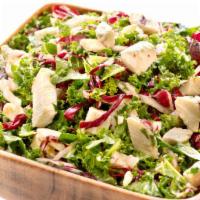Jessica'S Chicken Kale Salad · Kale, chicken, radicchio, dates, cheese, olive oil, dijon mustard, vinegar, shallot, salt, p...