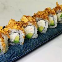 Crunchy California Roll · Eight pieces california roll topped with fried onions and eel sauce.