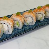 Tiger Roll · Eight pieces California roll topped with shrimp, sweet chili sauce and green onion.