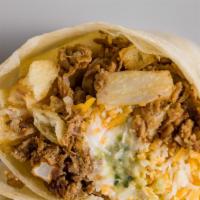 California Burrito · Most popular. Stuffed with carne asada, French fries, cheese, sour cream and guacamole.