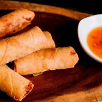 Egg Rolls (4) · Vegetarian egg rolls filled with cabbage, green beans, carrots, mushroom, onions, and vermic...