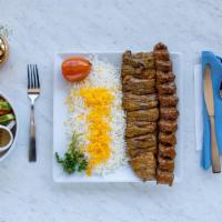 Naderi Soltani · One skewer of grilled Naderi Kabob and one skewer of beef or chicken koobideh