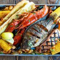 Alamitos Bay Tray · Premium shrimp, whole Maine lobster, premium fresh fish fillet, black mussels, calamari, fri...