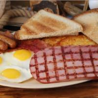 Sampler Plate · Comes with Eggs, Bacon, Sausage and ham.