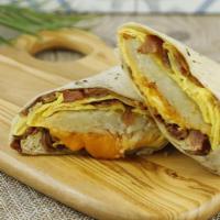 Bacon Breakfast Burrito  · Made with 3 Eggs, Hash Browns, Cheese, & Salsa