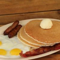 Big Pancakes (3 Pcs) · Includes  Eggs, & choice of Bacon or sausage