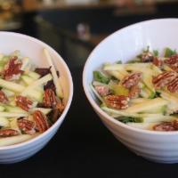 Apple Pecan Salad · A mustard cafe favorite: mixed greens, Asiago cheese, candied pecans, green apples, and our ...
