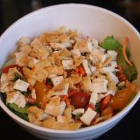 Asian Chicken Salad (Full) · Crisp romaine lettuce topped with chicken, fresh bell peppers, green onions, mandarin orange...