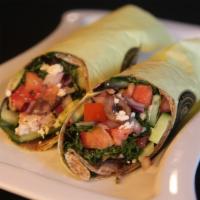 Greek Chicken Wrap · Mixed green, chicken, kalamata olives, tomato, cucumber, red onions, and feta cheese, tossed...