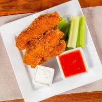 Chicken Strips · Knotty favorites. Cornflake breaded chicken strips, buttermilk ranch side of buffalo sauce o...