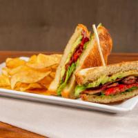 Blt & A · Knotty favorites. Bacon, lettuce, oven-dried tomatoes, avocado, lemon thyme mayo, brioche br...