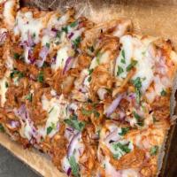 Flatbread Bbq Chicken · Oven Roasted Chicken, BBQ Sauce, Red Onion, Mozzarella Cheese, Cilantro