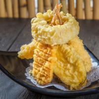 Mix Tempura · Two Shrimp and assorted vegetables battered and deep-fried.