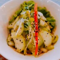 Cucumber Salad · Japanese style sesame oil, salt, and sesame seed.