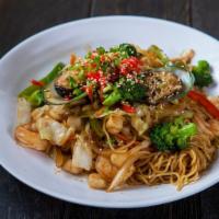 Yakisoba · Egg noodles with Japanese oyster sauce and sauteed with seasonal veggies.