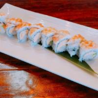 Tiger · Top: cooked shrimp, avocado, and house special sauce. In: spicy crab mix, cucumber, and shri...