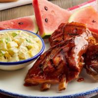 Bourbon Bbq Ribs · Available as an Individual Meal with Six Bones or 12 Bones, choice of two sides, yeast roll ...