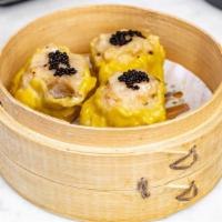 Truffle Jumbo Siu Mai With Shrimp & Pork And Lumpfish Caviar · 松露油大烧卖燒賣 Jumbo Siu Mai infused with Truffle Oil and topped with black Lumpfish Caviar