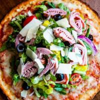 Antipasto Pizza Salad · Cauliflower crust, house-made marinara, mozzarella, crisp romaine, all natural smoked ham, a...
