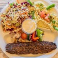 Kafta And Vegetable Kabob · Lightly seasoned ground Tri-Tip. Served with your choice of two sides, pita bread and garlic...