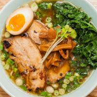 Shoyu Ramen · A Chicken and Soy Sauce broth accompanied by artisan crafted noodles.