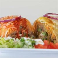 Wet Burrito · flour tortilla, your choice of meat, and your choice of sauce with rice and beans.