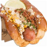 Elote Dog · 100% All Beef Dog Wrapped in Center Cut Bacon |

On The Dog: Fresh Corn, Cotija Cheese, Chil...