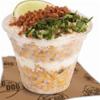 Dirty Esquite (Corn In A Cup) · Fresh Shucked Corn & Cut Off The Cobb | 

Topped: Lime Mayo, Chili Powder, Cotija Cheese, Ci...