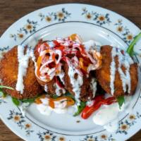 Grit Fritters · Deep Fried White Cheddar Grits, Pickled Peppadews, Aioli