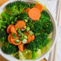 Veggie Bowl · Favorite. Loads of cabbage, broccoli and carrots with your choice or rice in a regular bowl.