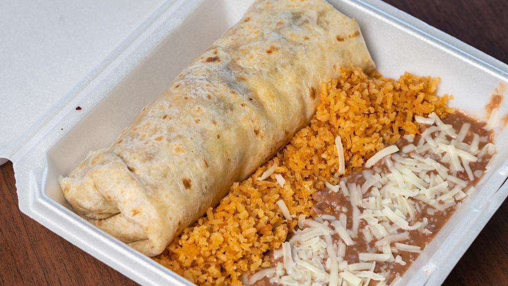 Grande Burrito · Meat, beans, rice, lettuce, cheese & salsa.