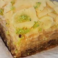 Baklava · Sweet dessert pastry made of layers of filo, filled and with chopped nuts and held together ...