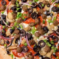 Supreme Specialty Pizza · Pepperoni, mushroom, onions, green pepper, sausage, and black olives.