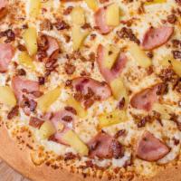 Aloha Specialty Pizza · Barbecue sauce, ham or chicken, bacon, and pineapple.