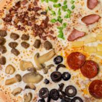 Pizza Wheel · Large pizza eight slices with different topping each. Mix or match' choice of 12 toppings.