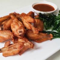 Thai Chicken Wings (6Pcs) · -Thai Chicken wings - Marinated chicken wings  fried crispy and served with a sweet chili sa...